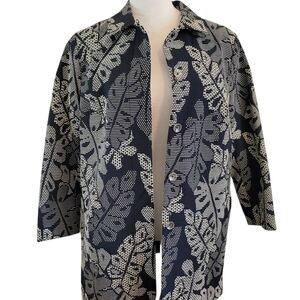 J. McLaughlin Womens Navy Blue And White Hester Raffia Palm Leaf Jacket Size XL